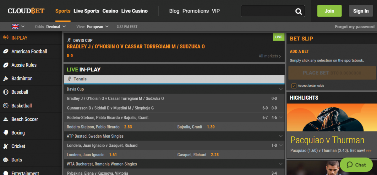 Cloudbet ставки на спорт