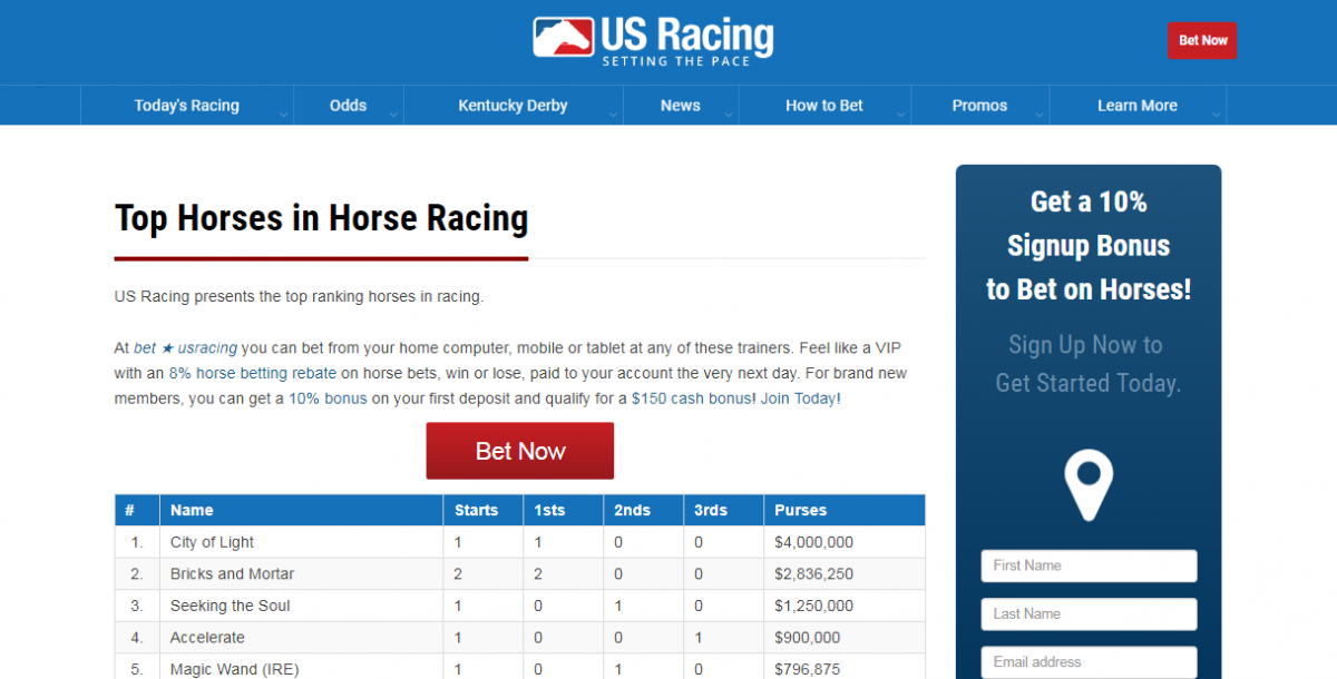 US Racing коэффициенты на конные скачки